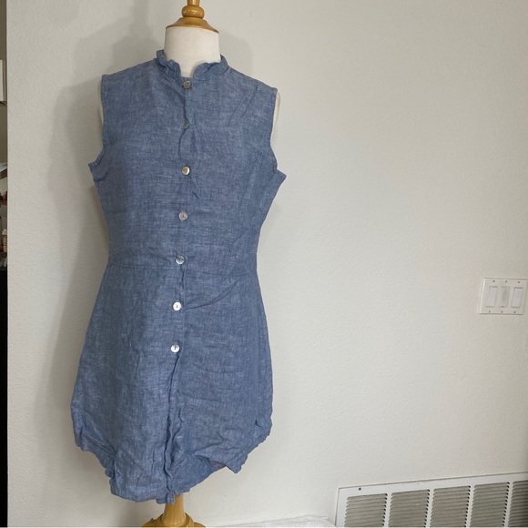 bryn Walker Tops - Bryn Walker Blue Chambray 100% Linen Sleeveless Button Tunic Blouse Size Medium